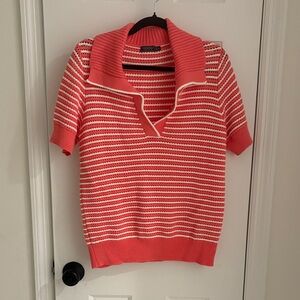 Vineyard Vines Coral and White Striped Cowl Neck Sweater